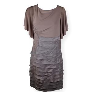 Adrianna Papell Silver Beige Shutter Skirt Cocktail Dress 4